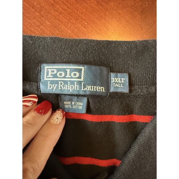 Polo Ralph Lauren Short Sleeve Polo 3XLT Big & Tall Black Red Stripe 100% Cotton - Picture 2 of 4